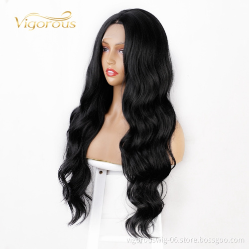 Cheap Long Afro Hot Sale For Women Water Wave Heat Resistant Wholesale Black Fiber Vendors Synthetic Lace Front Wig